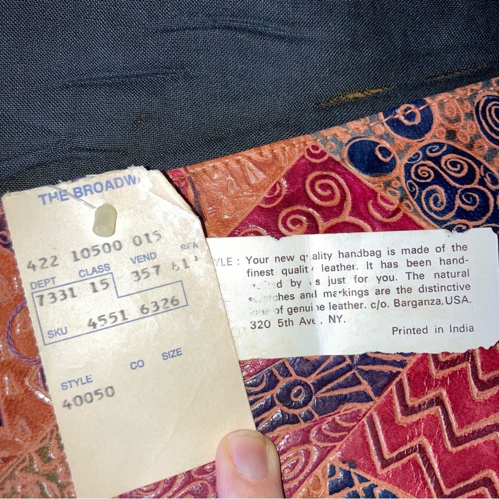 Vintage Huge Tooled Leather Patchwork Envelope Cl… - image 8